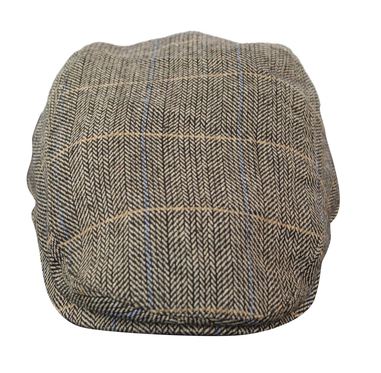 Cavani Albert miesten tweed-lippalakki - kalanruotokuvioinen tweed-villainen vaarin litteähattu vintage - ruskea/hiilenharmaa