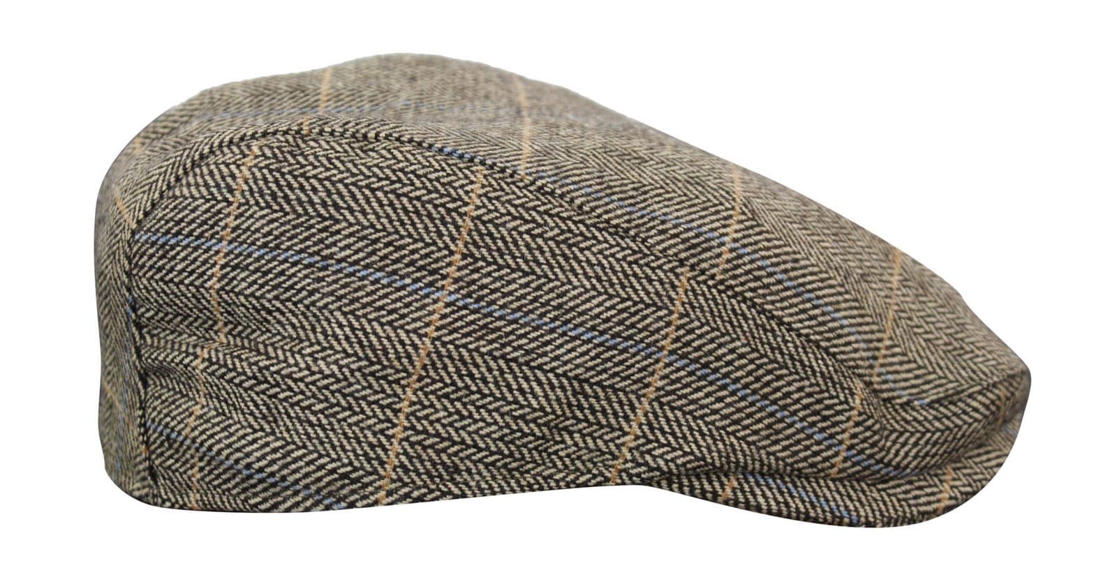 Cavani Albert miesten tweed-lippalakki - kalanruotokuvioinen tweed-villainen vaarin litteähattu vintage - ruskea/hiilenharmaa