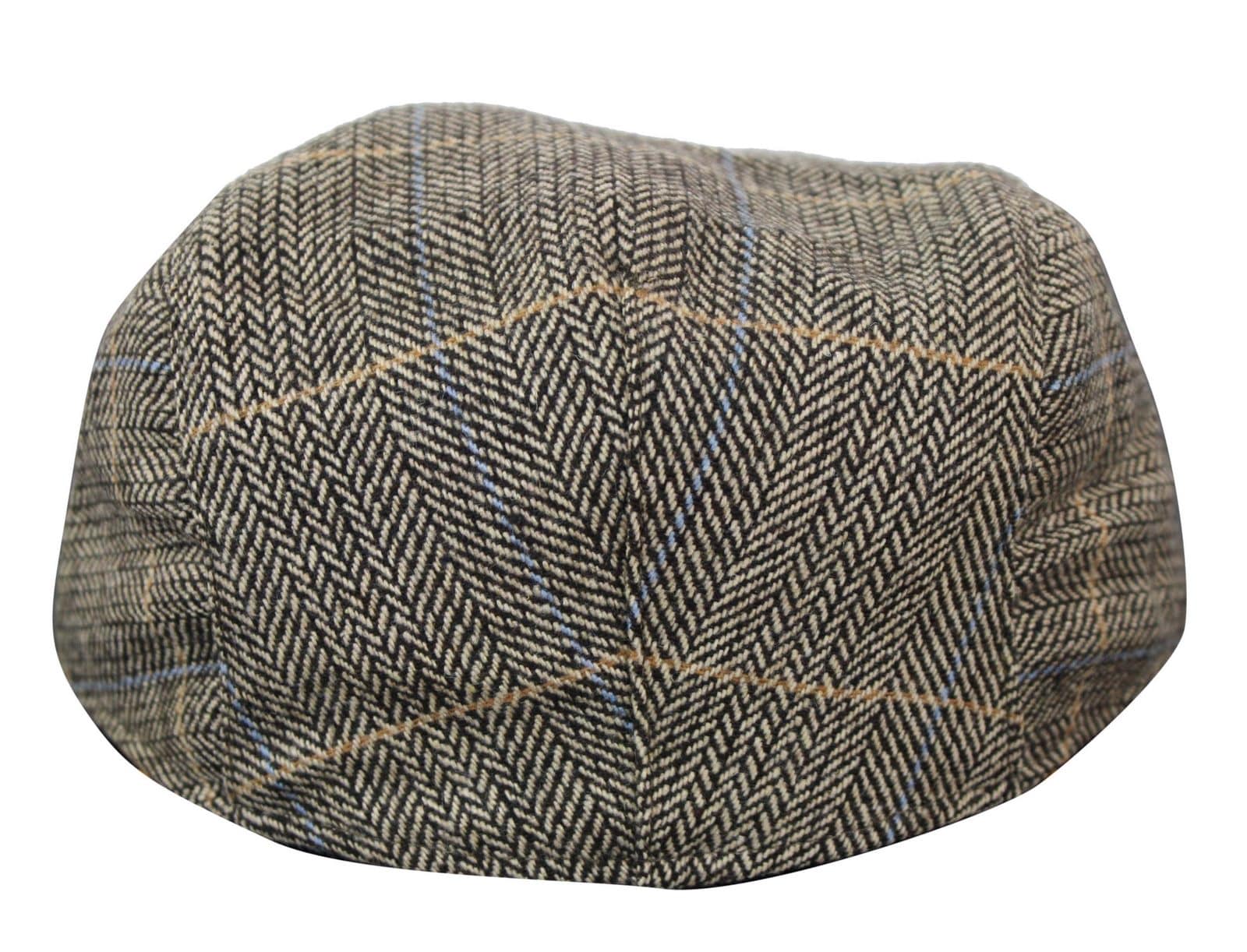Cavani Albert miesten tweed-lippalakki - kalanruotokuvioinen tweed-villainen vaarin litteähattu vintage - ruskea/hiilenharmaa