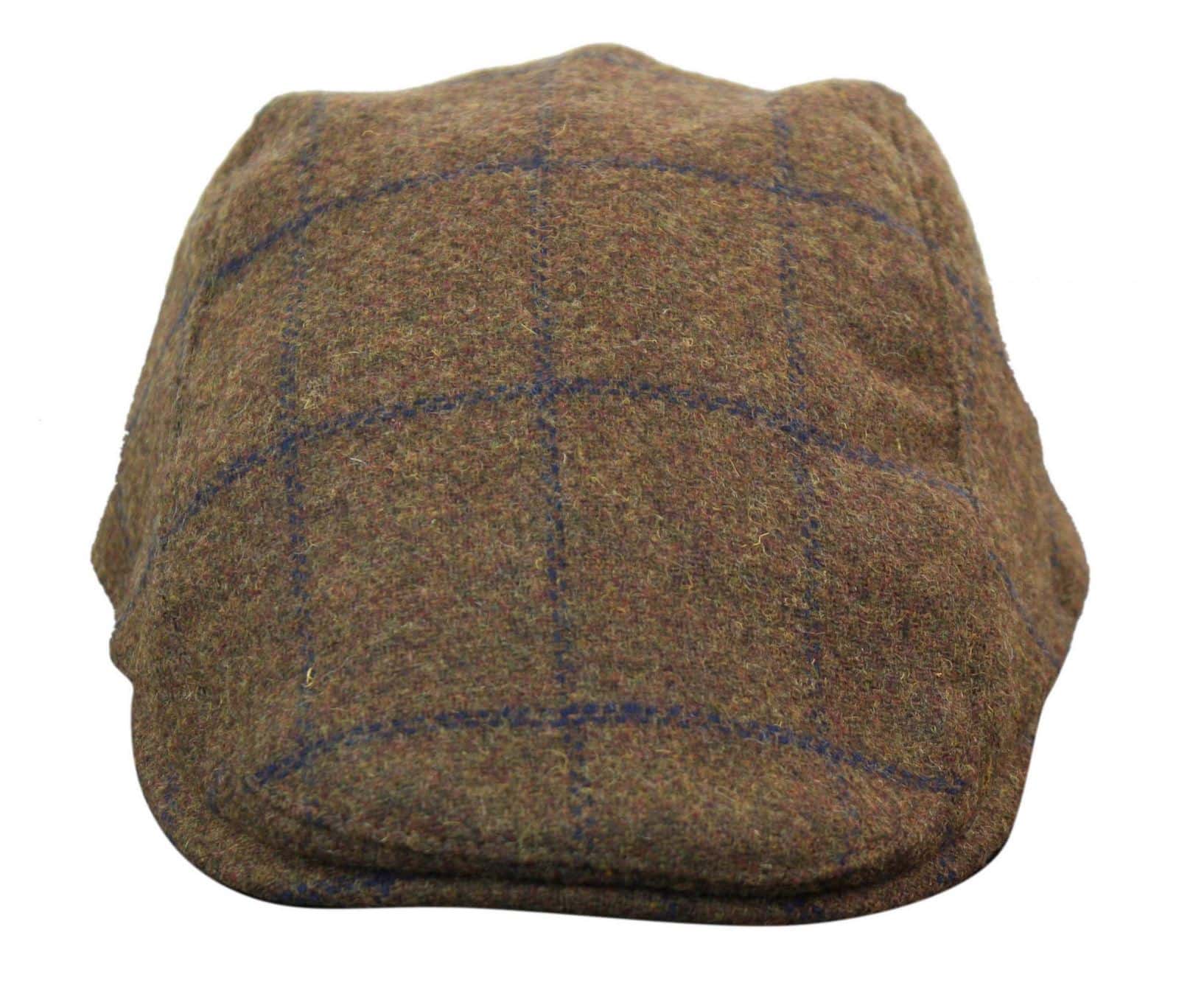 Cavani Kempson Flat Cap - Miesten tweed-villaruutuinen vaarinhattu Vintage - Oliivinvihreä/Tummansininen