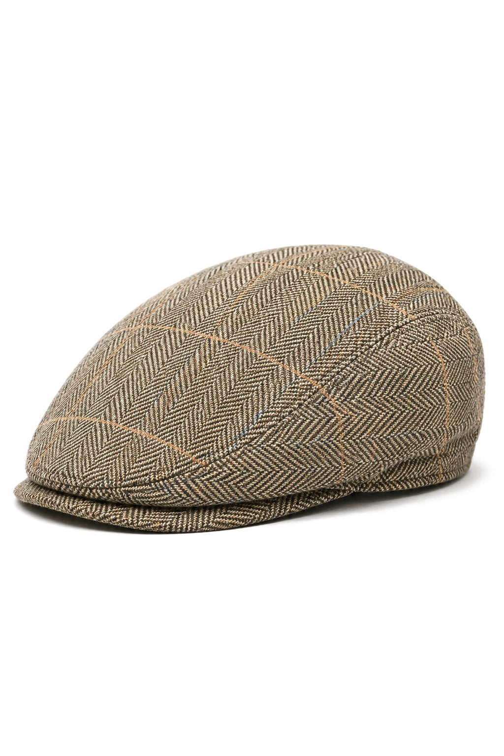 Cavani Albert miesten tweed-lippalakki - kalanruotokuvioinen tweed-villainen vaarin litteähattu vintage - ruskea/hiilenharmaa