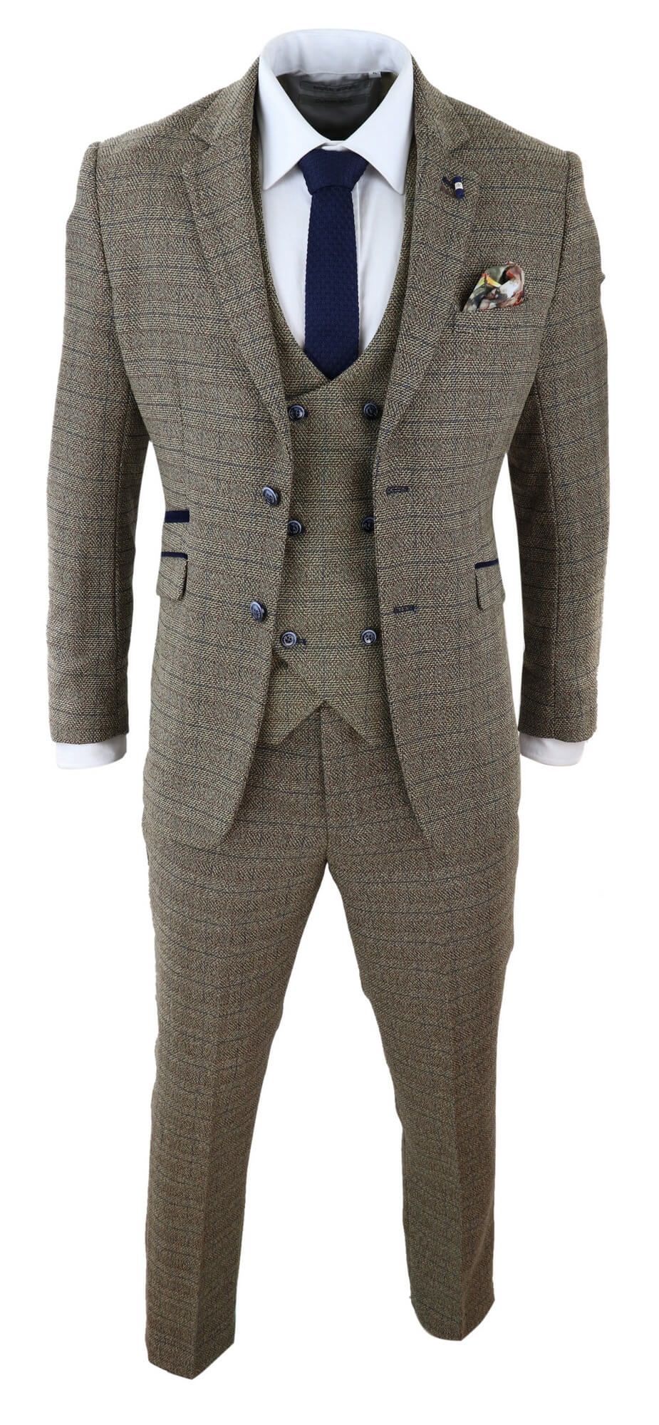 Cavani Ascari - Miesten kolmiosainen tammenruskea tweed-ruutupuku