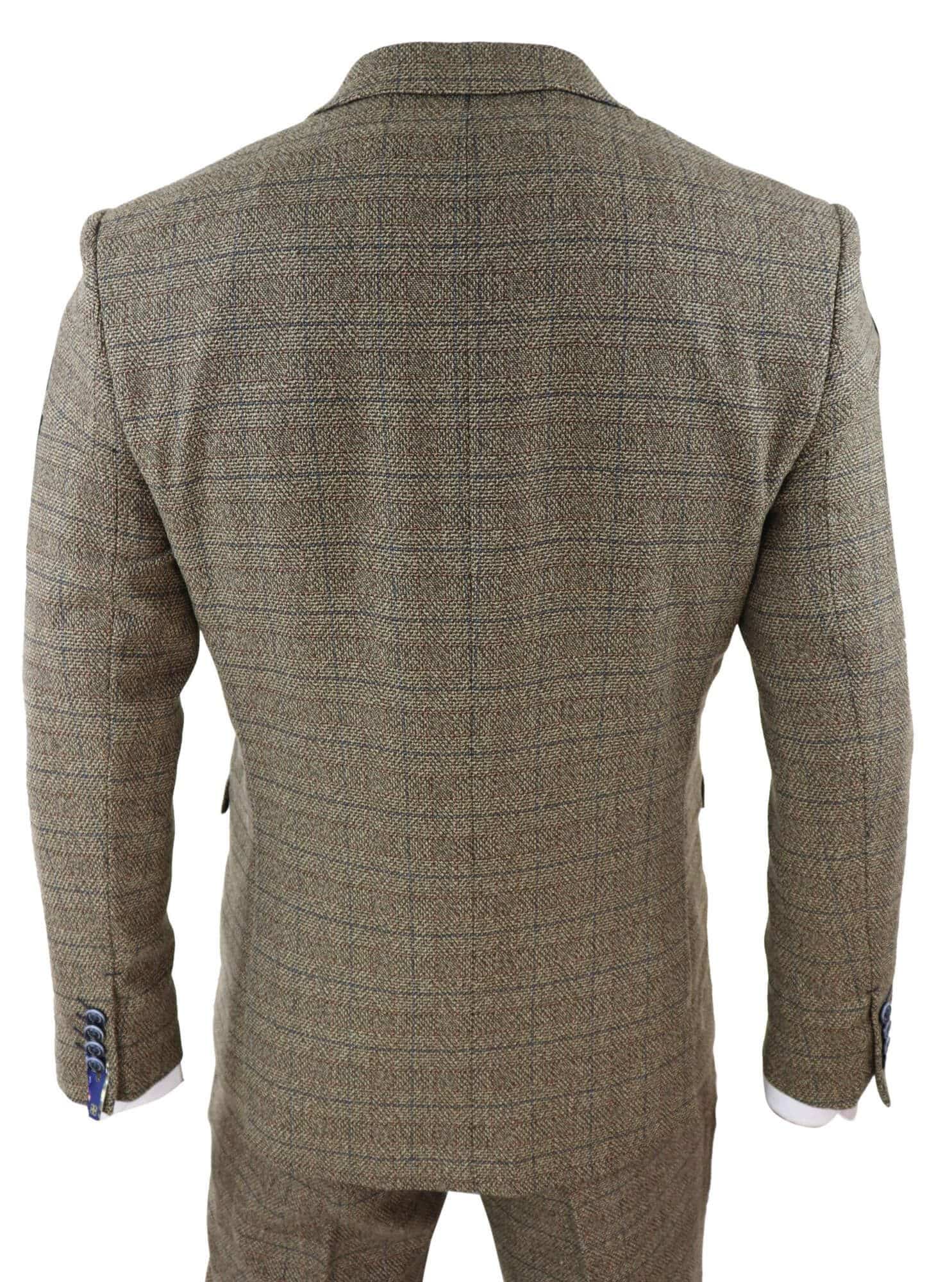 Cavani Ascari - Miesten kolmiosainen tammenruskea tweed-ruutupuku