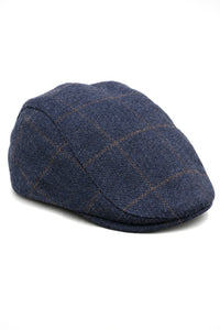 Cavani Kempson Flat Cap - Miesten tweed-villaruutuinen vaarinhattu Vintage - Oliivinvihreä/Tummansininen