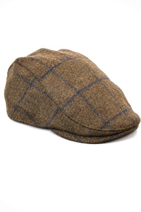 Cavani Kempson Flat Cap - Miesten tweed-villaruutuinen vaarinhattu Vintage - Oliivinvihreä/Tummansininen