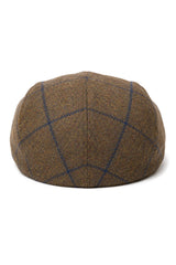 Cavani Kempson Flat Cap - Miesten tweed-villaruutuinen vaarinhattu Vintage - Oliivinvihreä/Tummansininen