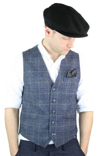 Cavani Miles - Miesten sininen ruutuliivi tweed-kuviolla