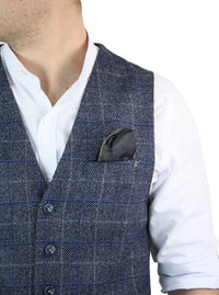 Cavani Miles - Miesten sininen ruutuliivi tweed-kuviolla