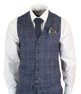 Cavani Miles - Miesten sininen laivastonsininen kolmiosainen tweedpuku kalanruotokuviolla, vintage Peaky Blinders 1920-luvun retro