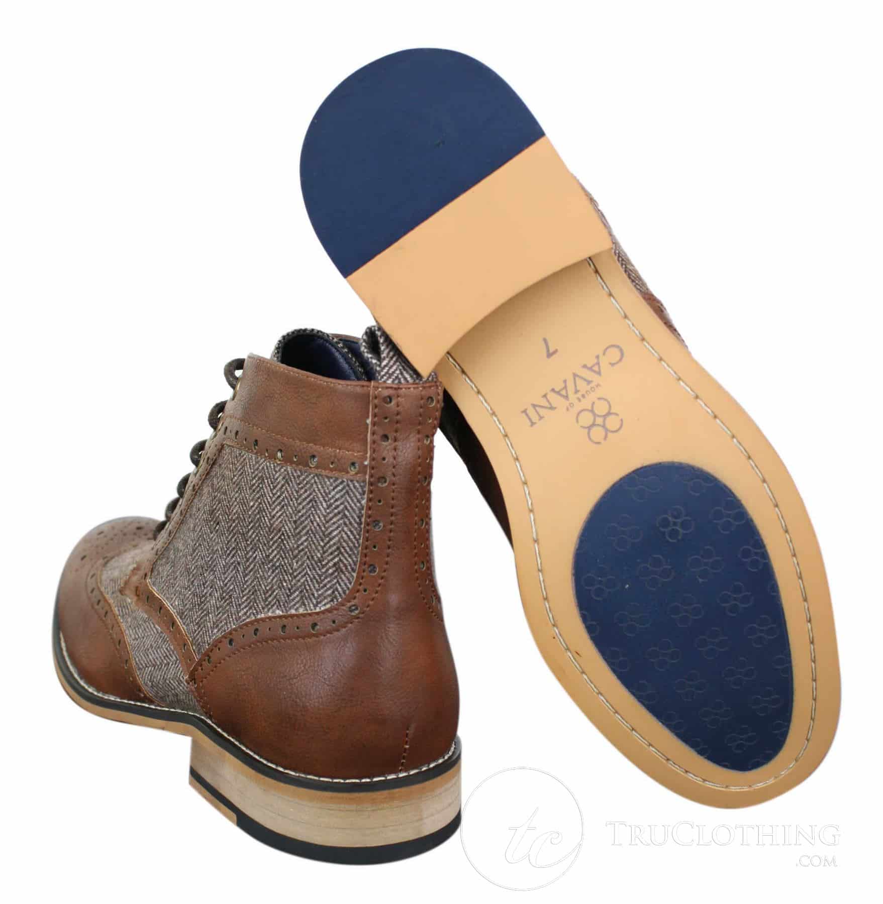 Cavani Sherlock - Miesten nahka- ja tweed-nilkkurit kalanruotokuviolla