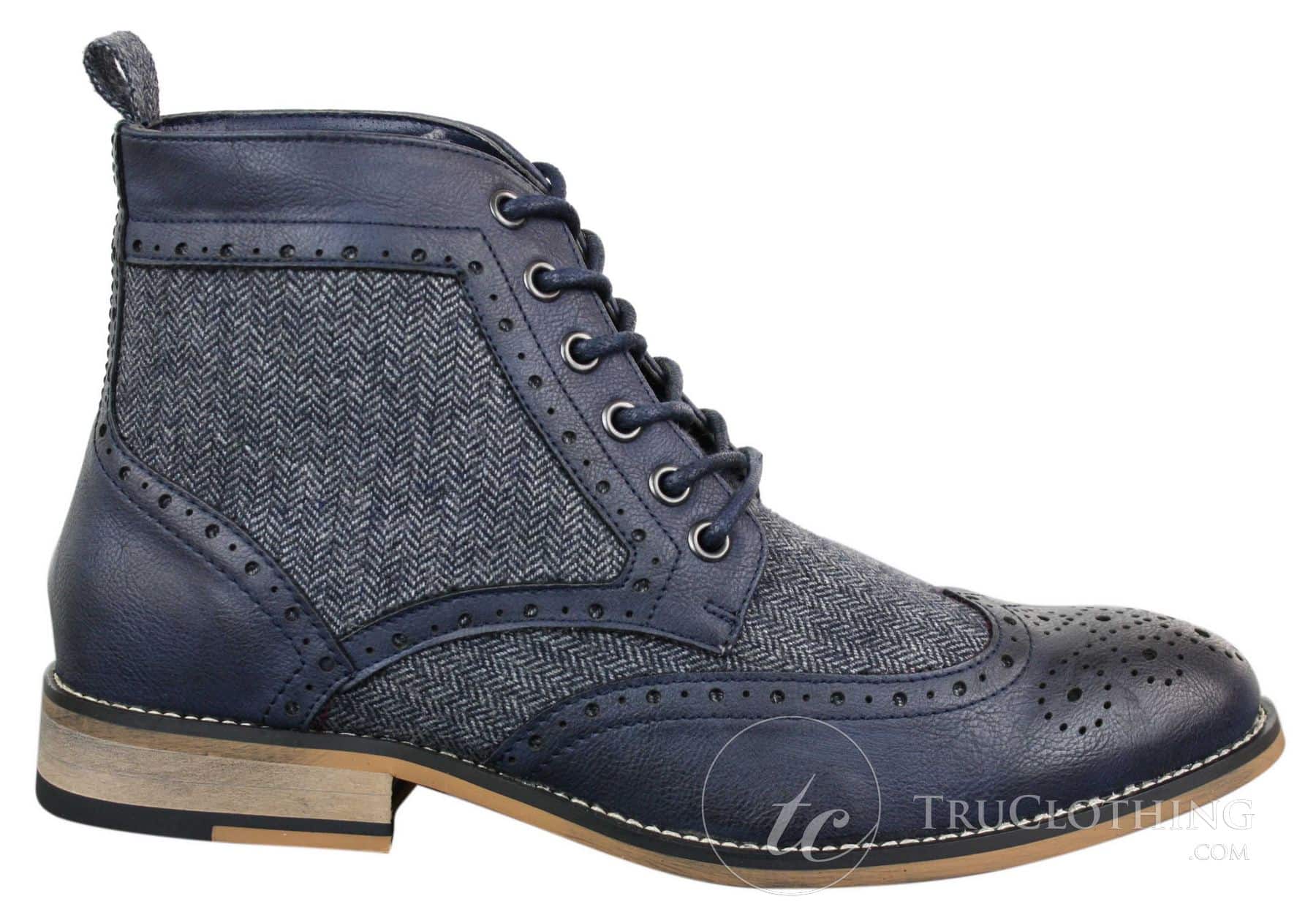 Cavani Sherlock - Miesten nahka- ja tweed-nilkkurit kalanruotokuviolla