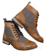 Cavani Sherlock - Miesten nahka- ja tweed-nilkkurit kalanruotokuviolla