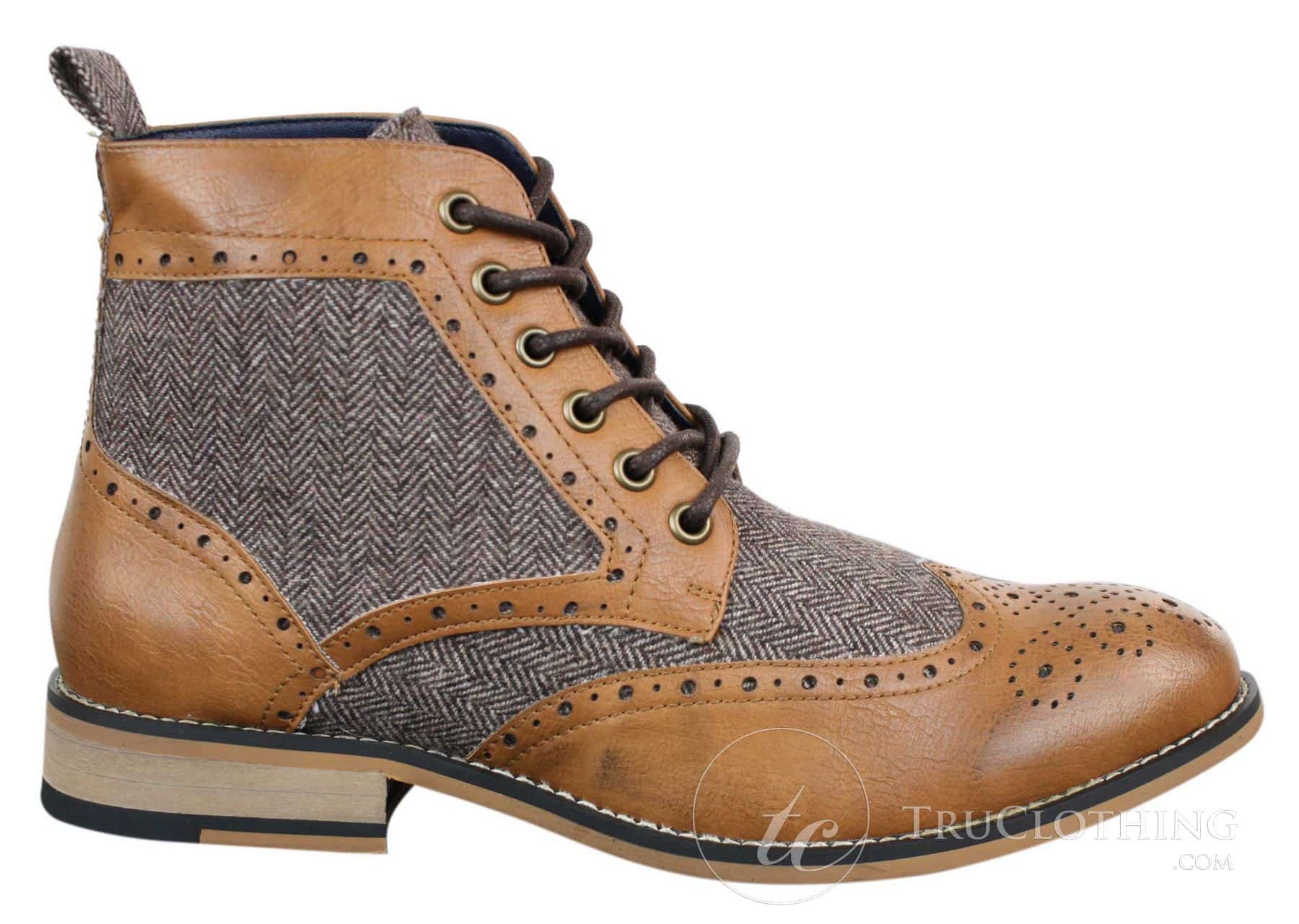 Cavani Sherlock - Miesten nahka- ja tweed-nilkkurit kalanruotokuviolla