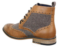Cavani Sherlock - Miesten nahka- ja tweed-nilkkurit kalanruotokuviolla