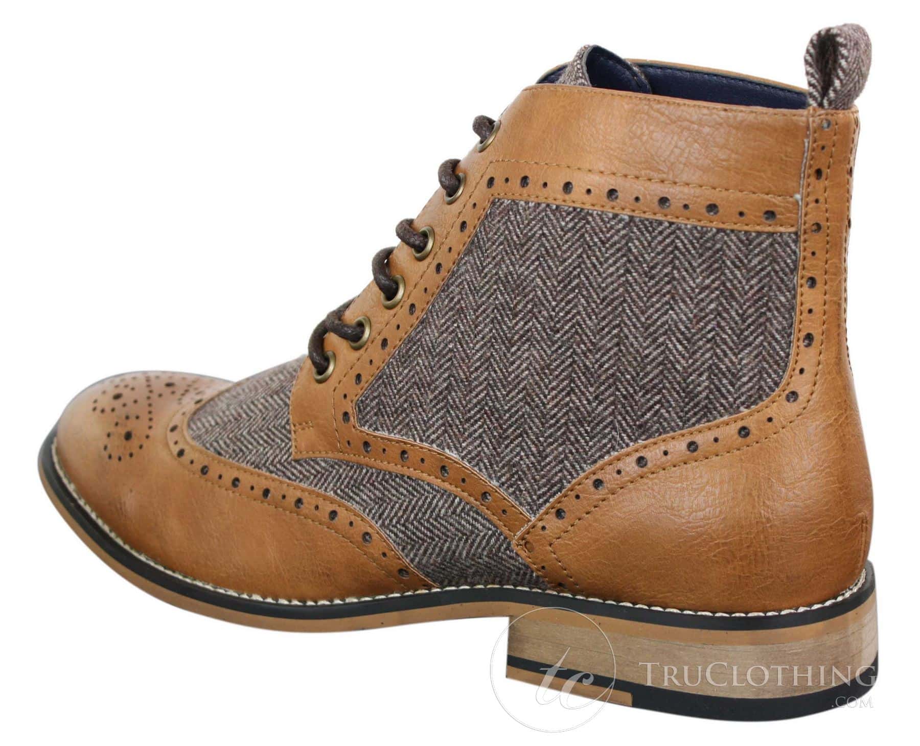 Cavani Sherlock - Miesten nahka- ja tweed-nilkkurit kalanruotokuviolla