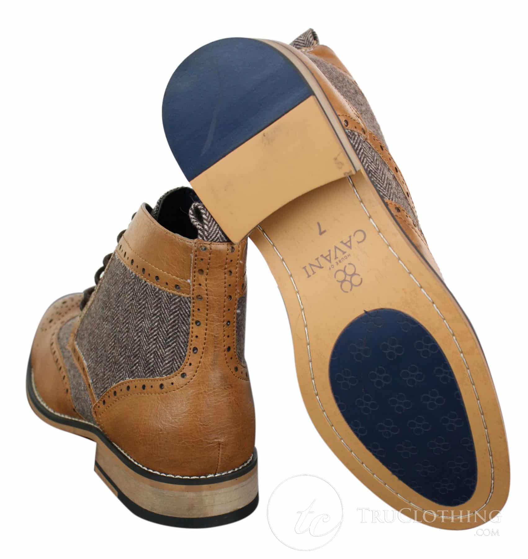 Cavani Sherlock - Miesten nahka- ja tweed-nilkkurit kalanruotokuviolla