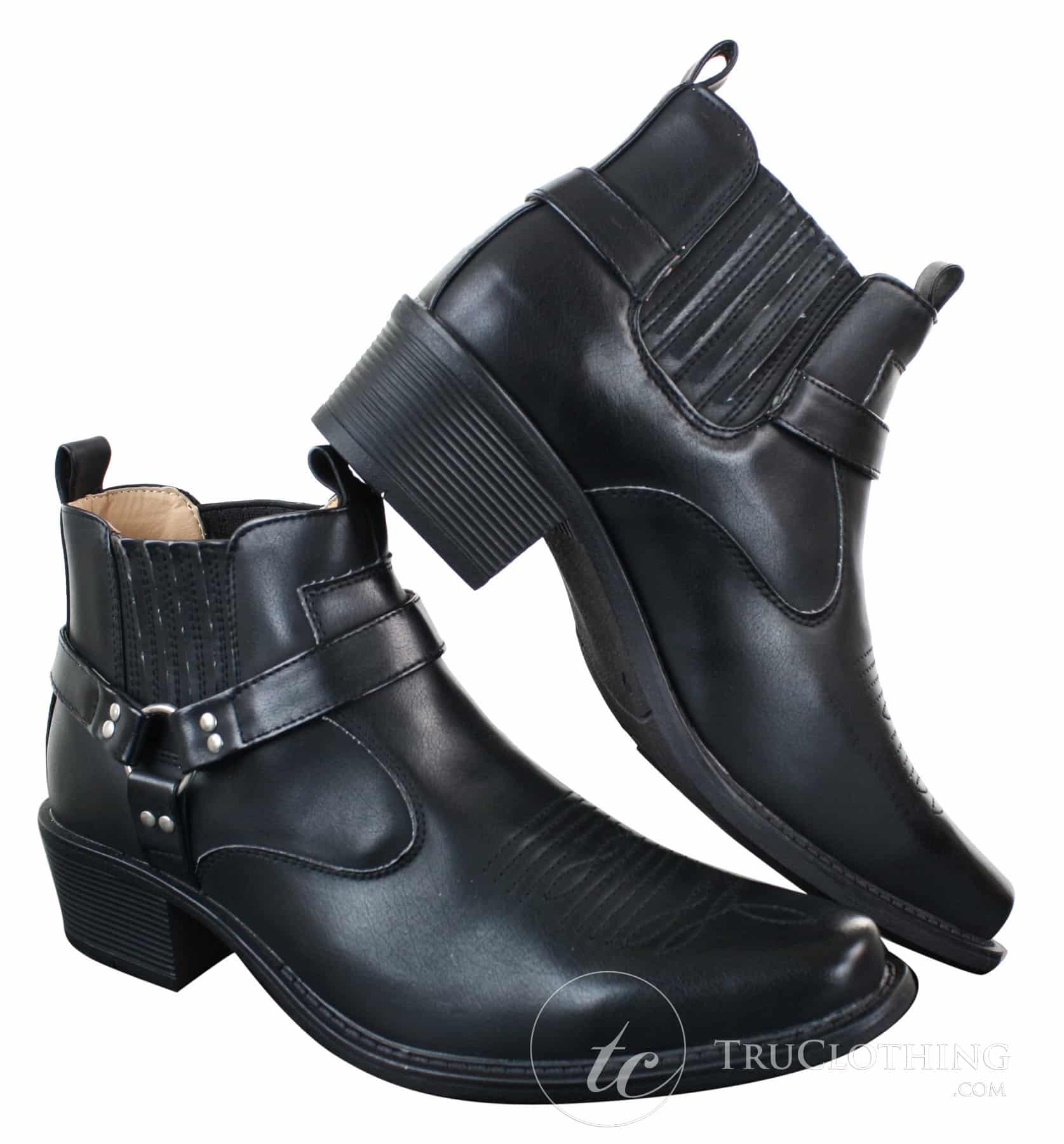 CLASSIQUE MBO 3136 Miesten Ruskeanruskeat Mustat Nilkkurit Nahkaiset Slip-On Cowboy Länsi-ratsastuskengät Soljella