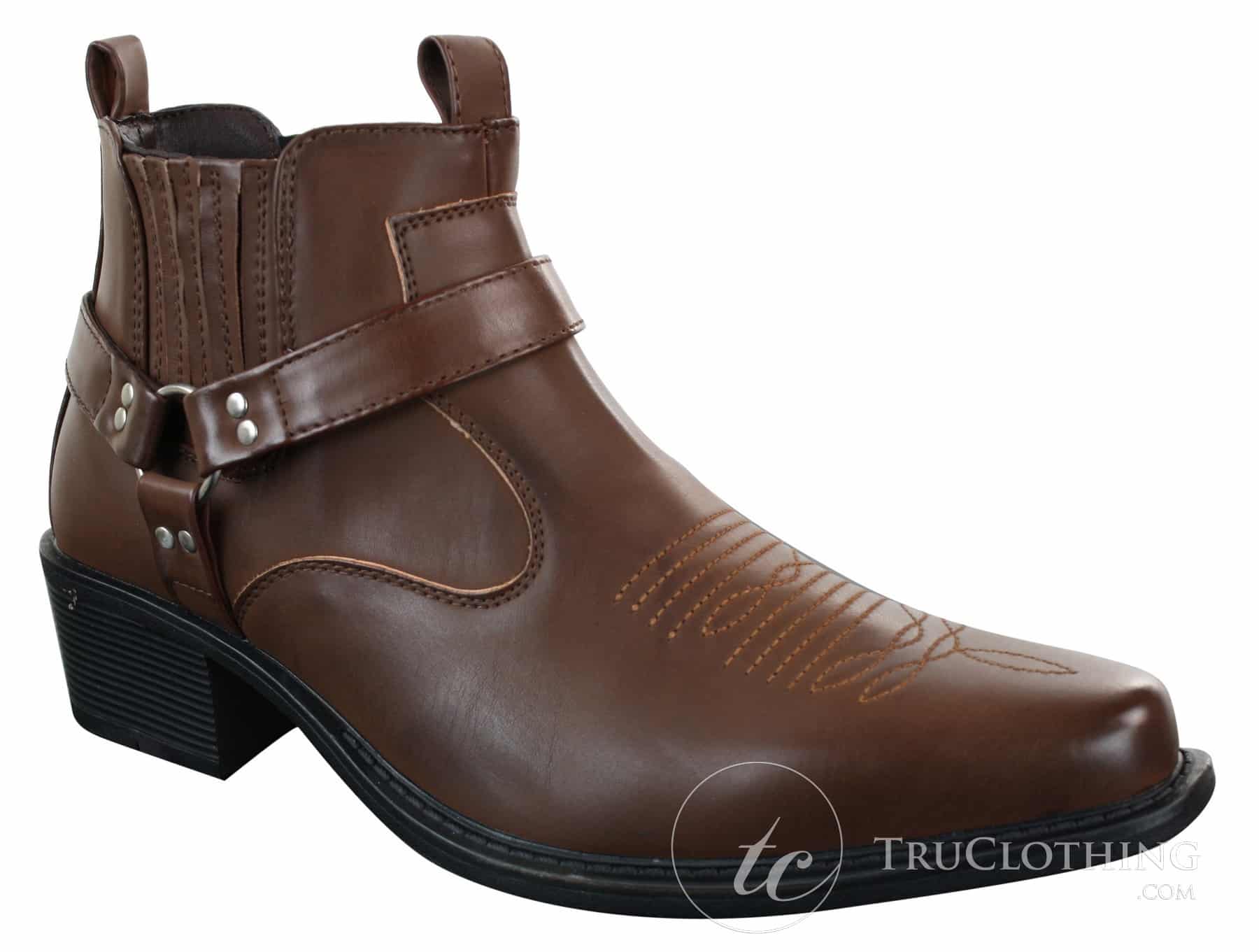 CLASSIQUE MBO 3136 Miesten Ruskeanruskeat Mustat Nilkkurit Nahkaiset Slip-On Cowboy Länsi-ratsastuskengät Soljella