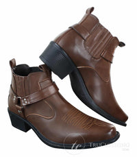 CLASSIQUE MBO 3136 Miesten Ruskeanruskeat Mustat Nilkkurit Nahkaiset Slip-On Cowboy Länsi-ratsastuskengät Soljella