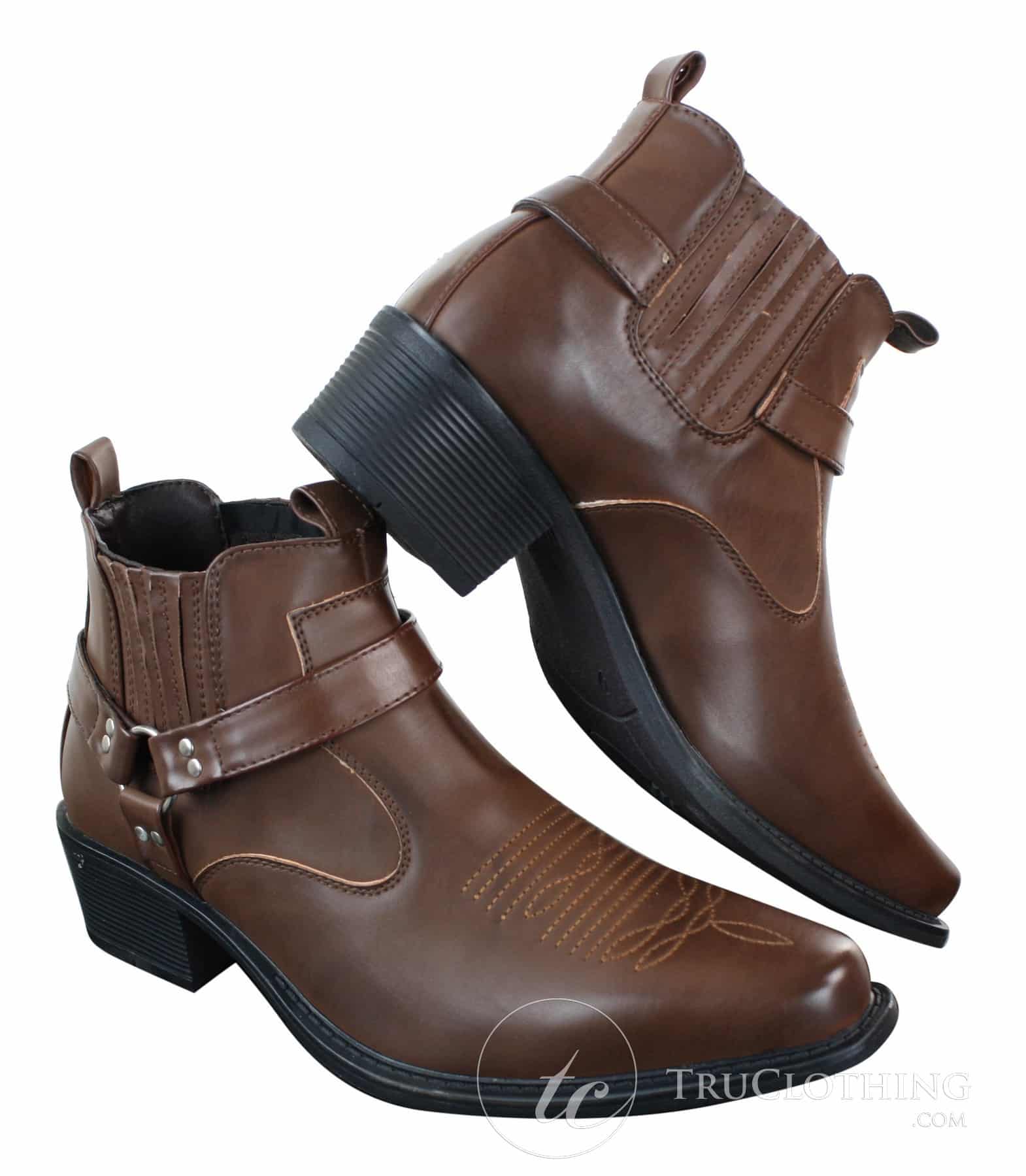 CLASSIQUE MBO 3136 Miesten Ruskeanruskeat Mustat Nilkkurit Nahkaiset Slip-On Cowboy Länsi-ratsastuskengät Soljella