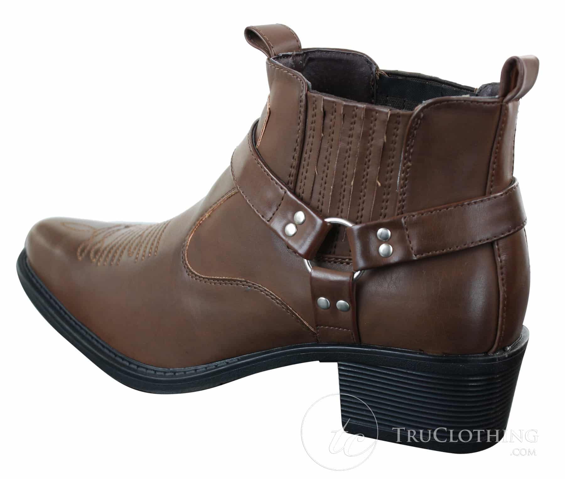 CLASSIQUE MBO 3136 Miesten Ruskeanruskeat Mustat Nilkkurit Nahkaiset Slip-On Cowboy Länsi-ratsastuskengät Soljella