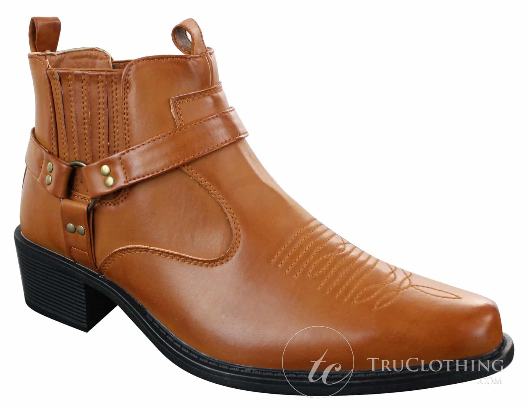 CLASSIQUE MBO 3136 Miesten Ruskeanruskeat Mustat Nilkkurit Nahkaiset Slip-On Cowboy Länsi-ratsastuskengät Soljella