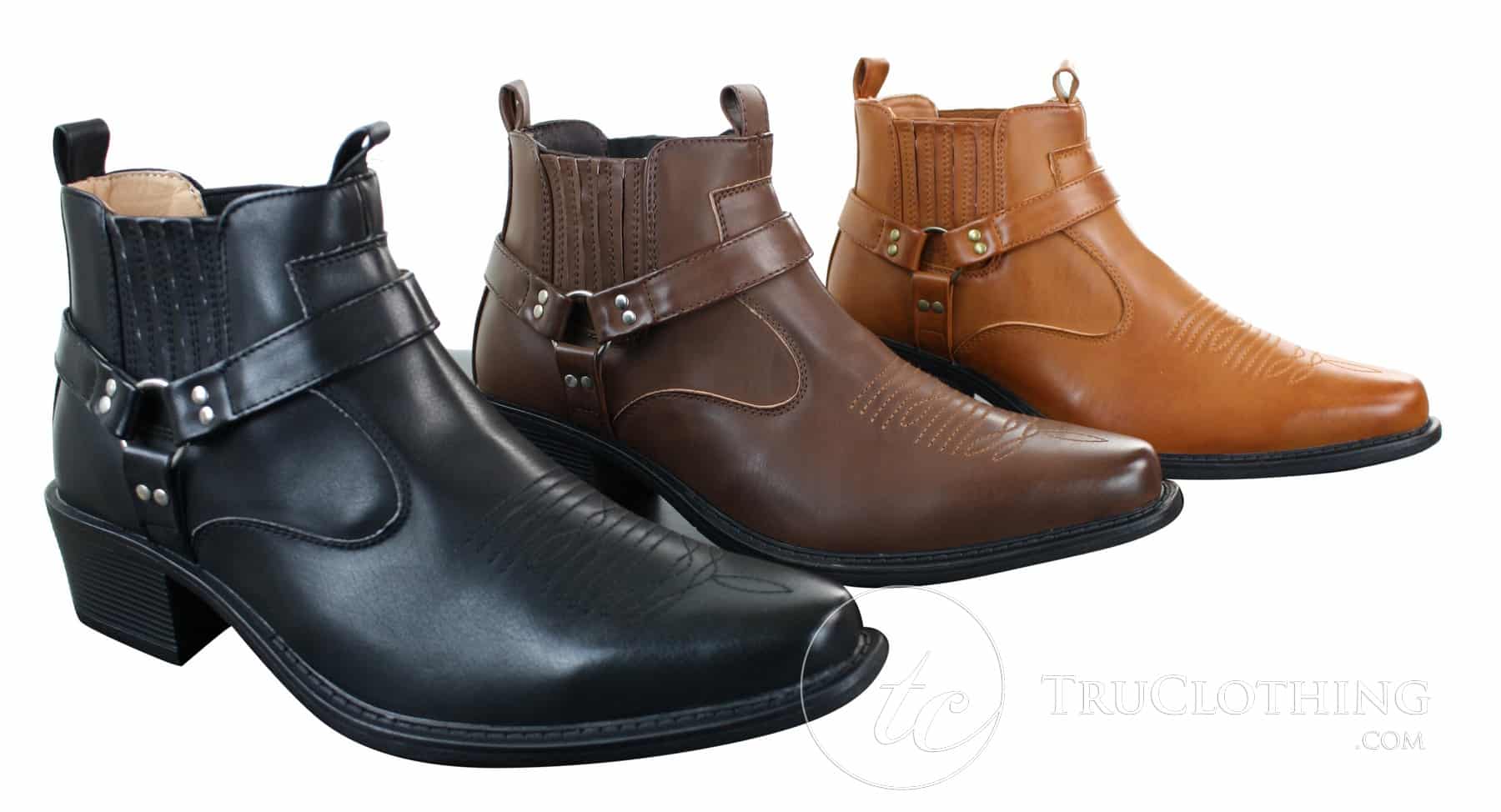 CLASSIQUE MBO 3136 Miesten Ruskeanruskeat Mustat Nilkkurit Nahkaiset Slip-On Cowboy Länsi-ratsastuskengät Soljella