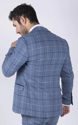 Miesten Marc Darcy vaaleansininen laivastonsininen ruutubleiseri, tyylikäs rento tweed-takki, slim fit -malli Clinton