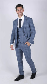 Miesten Marc Darcy vaaleansininen laivastonsininen ruutubleiseri, tyylikäs rento tweed-takki, slim fit -malli Clinton