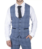 Miesten Marc Darcy vaaleansininen laivastonsininen ruutuliivi, älykäs rento tweed-liivi, Slim Fit Clinton