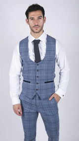Miesten Marc Darcy vaaleansininen laivastonsininen ruutuliivi, älykäs rento tweed-liivi, Slim Fit Clinton