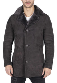 Miesten aito lampaannahkainen takki, ruskea, vintage-klassinen 3/4-takki, nappikaulus, v-aukkoinen