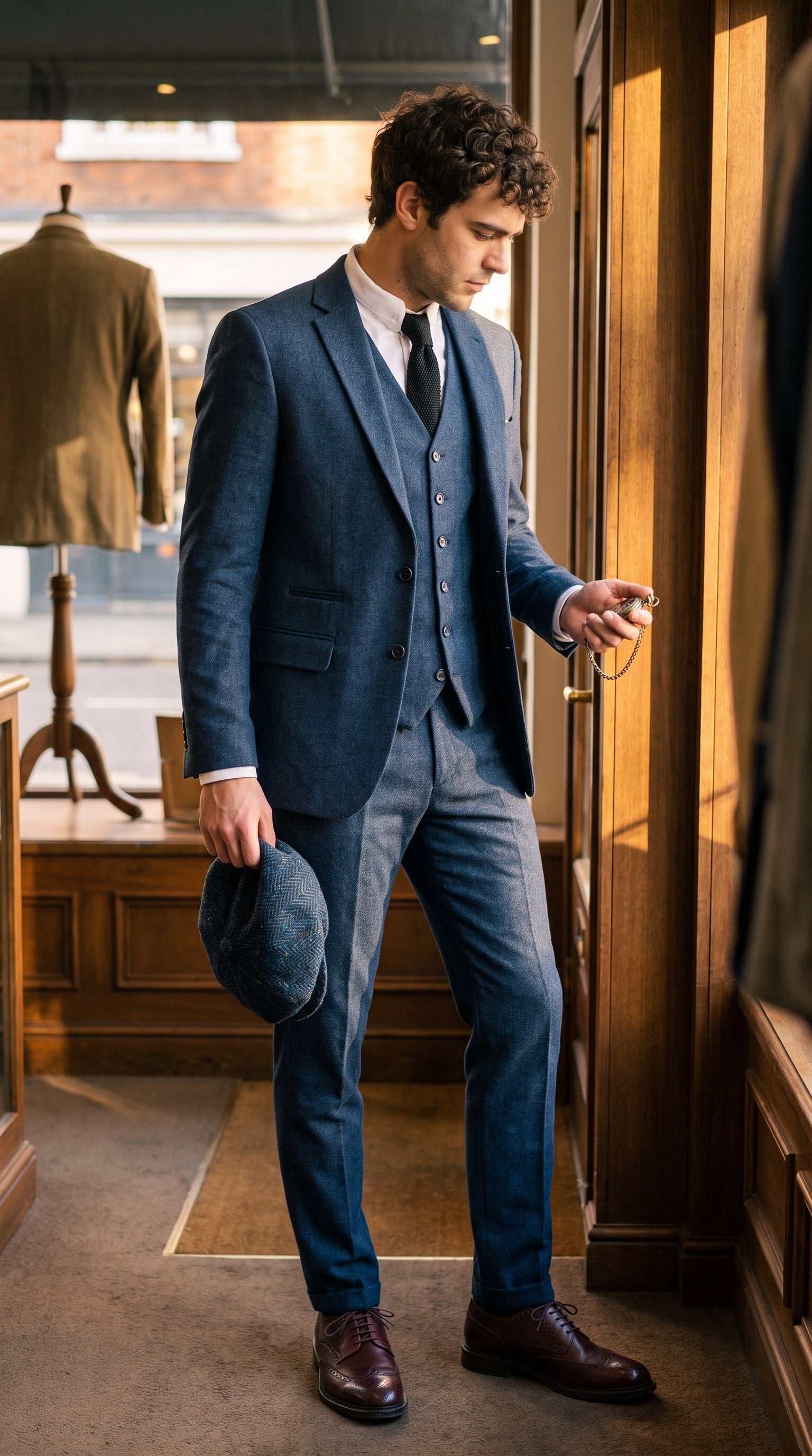 Look #828 styled with Miesten tummansininen Peaky Blinders -villapuku