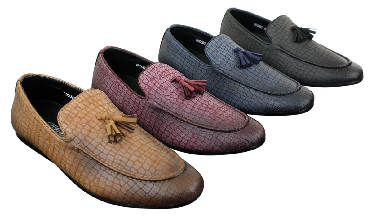 Elong DD0085 - Miesten käärmeenmuotoiset krokotiilinnahkaiset PU-loaferit, tupsuilla ja mukavuudella varustetut ajokengät, vintage-tyyliin