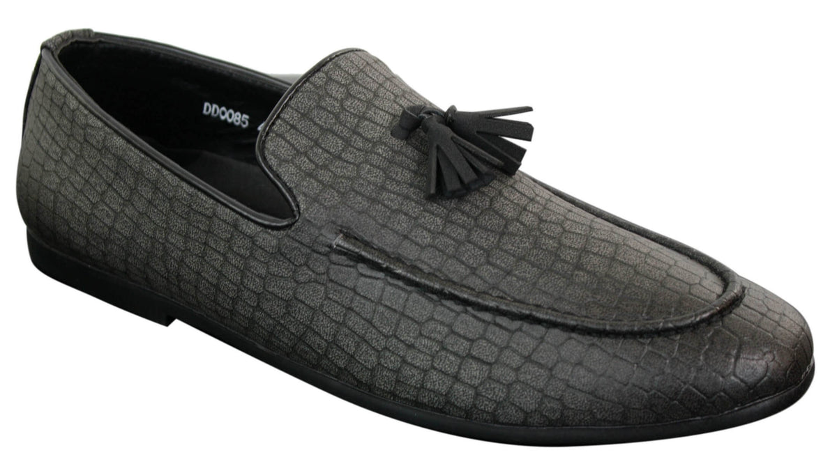 Elong DD0085 - Miesten käärmeenmuotoiset krokotiilinnahkaiset PU-loaferit, tupsuilla ja mukavuudella varustetut ajokengät, vintage-tyyliin