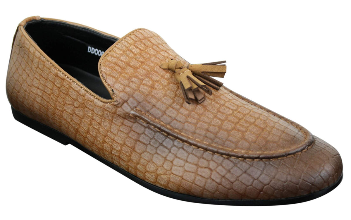 Elong DD0085 - Miesten käärmeenmuotoiset krokotiilinnahkaiset PU-loaferit, tupsuilla ja mukavuudella varustetut ajokengät, vintage-tyyliin