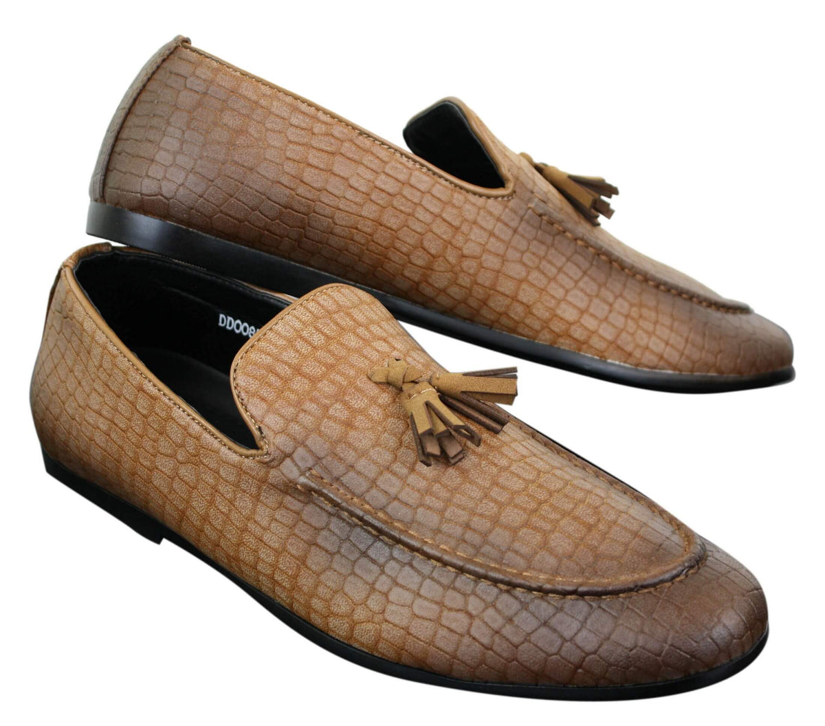 Elong DD0085 - Miesten käärmeenmuotoiset krokotiilinnahkaiset PU-loaferit, tupsuilla ja mukavuudella varustetut ajokengät, vintage-tyyliin