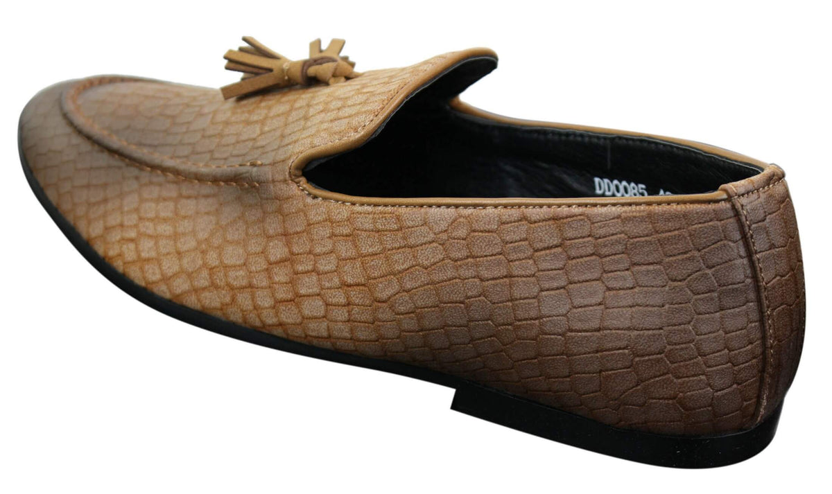 Elong DD0085 - Miesten käärmeenmuotoiset krokotiilinnahkaiset PU-loaferit, tupsuilla ja mukavuudella varustetut ajokengät, vintage-tyyliin