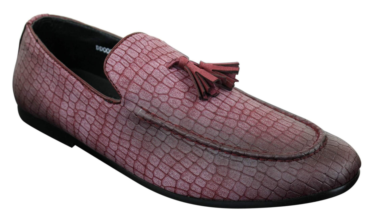 Elong DD0085 - Miesten käärmeenmuotoiset krokotiilinnahkaiset PU-loaferit, tupsuilla ja mukavuudella varustetut ajokengät, vintage-tyyliin
