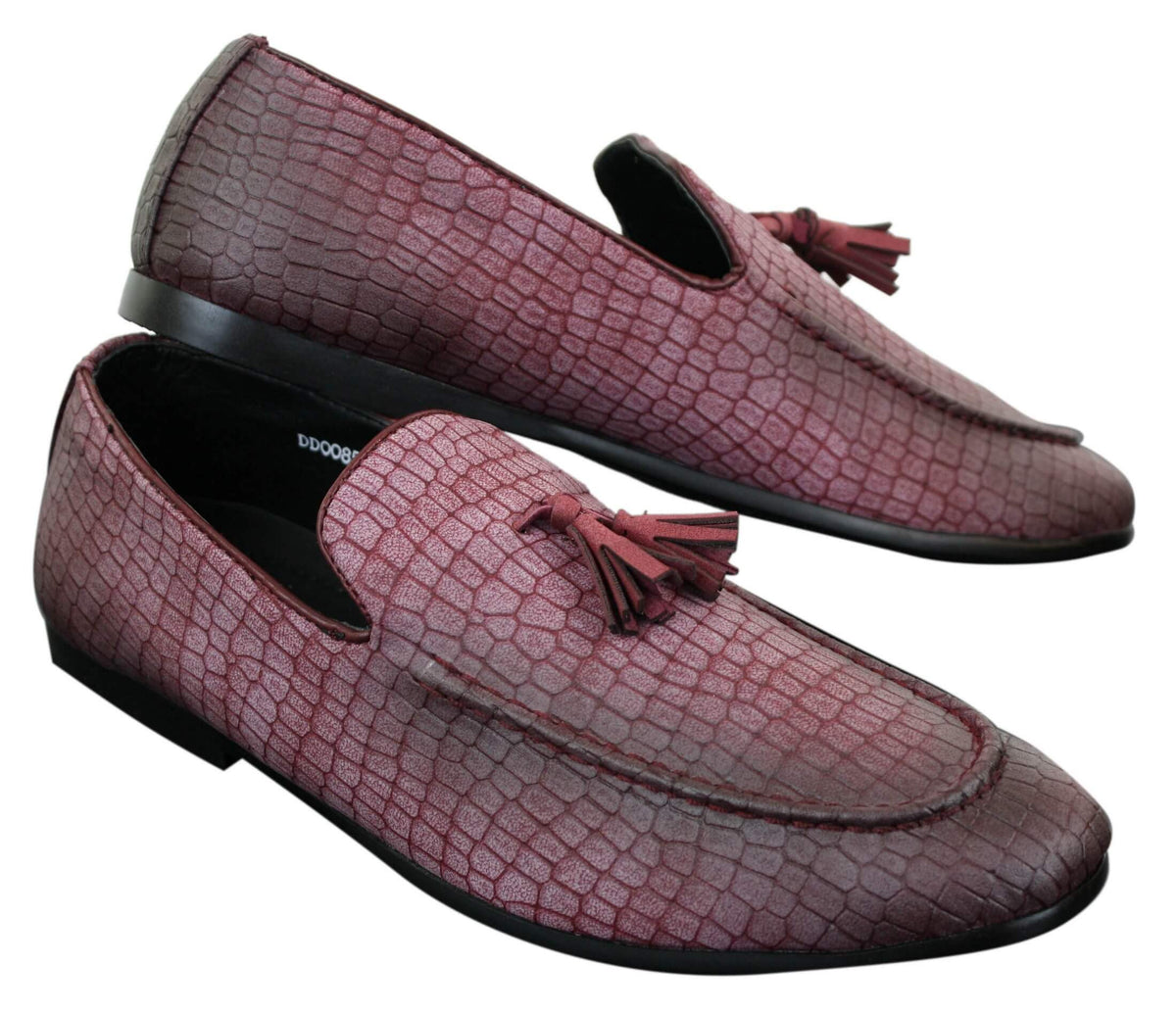 Elong DD0085 - Miesten käärmeenmuotoiset krokotiilinnahkaiset PU-loaferit, tupsuilla ja mukavuudella varustetut ajokengät, vintage-tyyliin