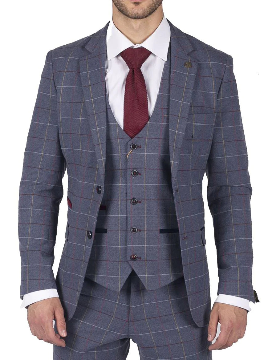 Miesten Marc Darcy sininen harmaa punainen ruutubleiseri älykäs rento tweed-takki Slim Fit Drake