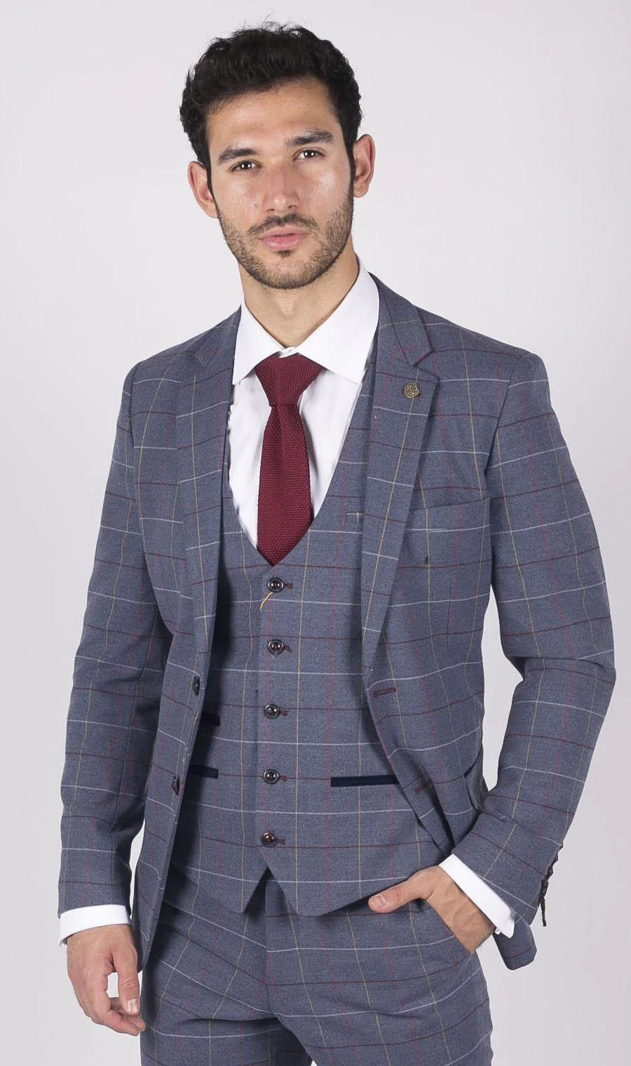 Miesten Marc Darcy sininen harmaa punainen ruutubleiseri älykäs rento tweed-takki Slim Fit Drake
