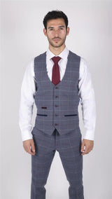 Miesten Marc Darcy sininen harmaa punainen ruutuliivi älykäs rento tweed-takki Slim Fit Drake