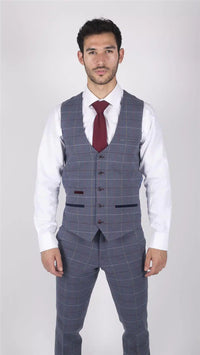 Miesten Marc Darcy sininen harmaa punainen ruutuliivi älykäs rento tweed-takki Slim Fit Drake