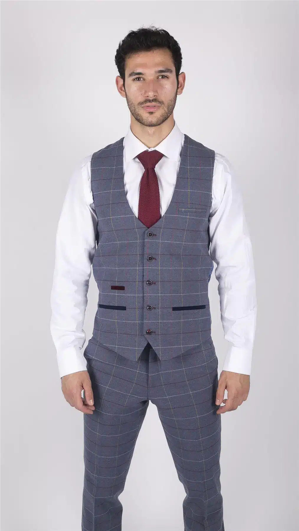 Miesten Marc Darcy sininen harmaa punainen ruutuliivi älykäs rento tweed-takki Slim Fit Drake