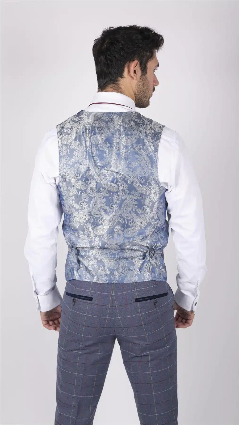 Miesten Marc Darcy sininen harmaa punainen ruutuliivi älykäs rento tweed-takki Slim Fit Drake