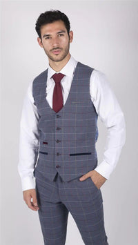 Miesten Marc Darcy sininen harmaa punainen ruutuliivi älykäs rento tweed-takki Slim Fit Drake