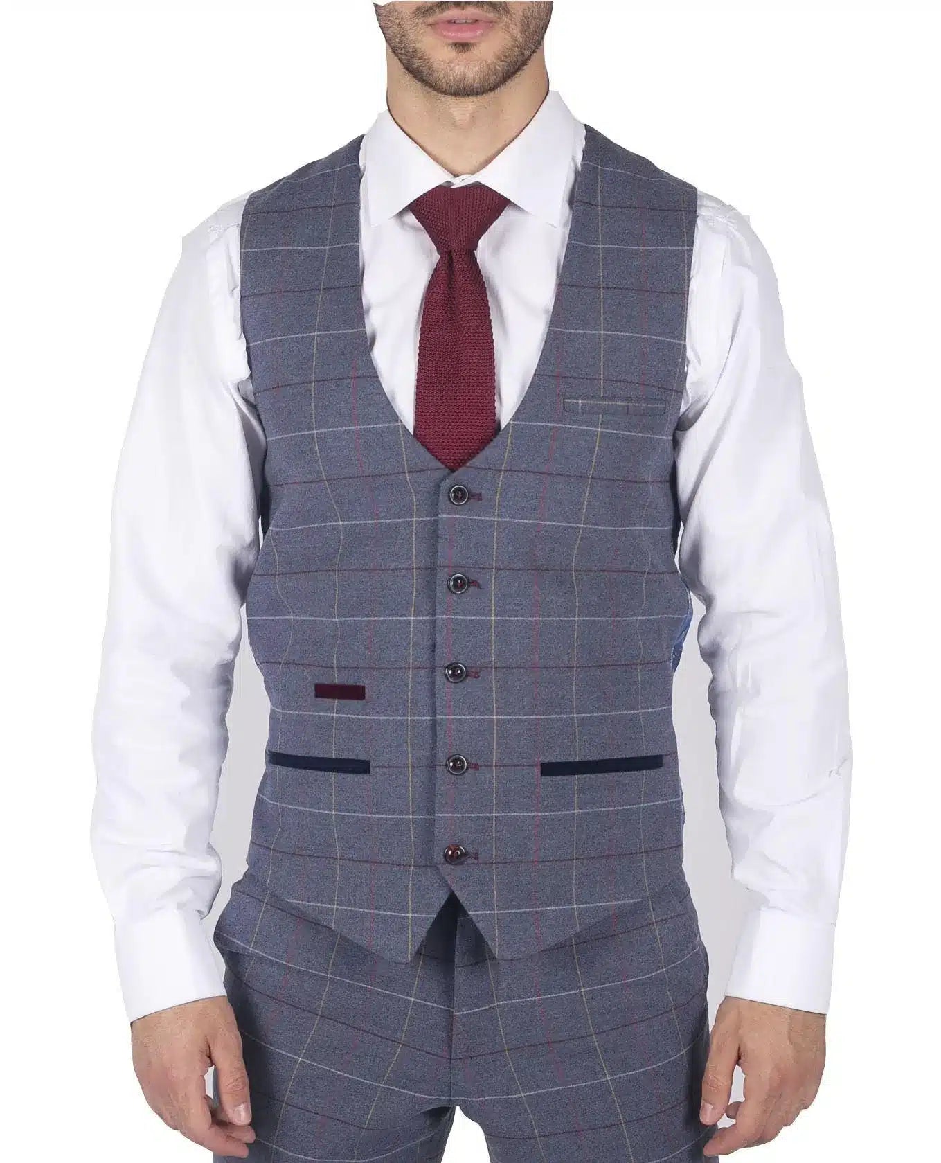 Miesten Marc Darcy sininen harmaa punainen ruutuliivi älykäs rento tweed-takki Slim Fit Drake