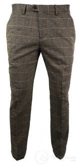 Dx-7 - Miesten tweed-ruutuhousut kalanruotokuviolla, ruskeanruskeat, normaalikokoiset