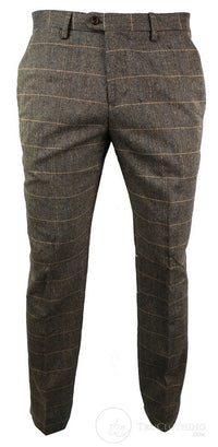 Dx-7 - Miesten tweed-ruutuhousut kalanruotokuviolla, ruskeanruskeat, normaalikokoiset